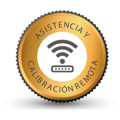 Una insignia dorada que dice asistencia remota y calibración