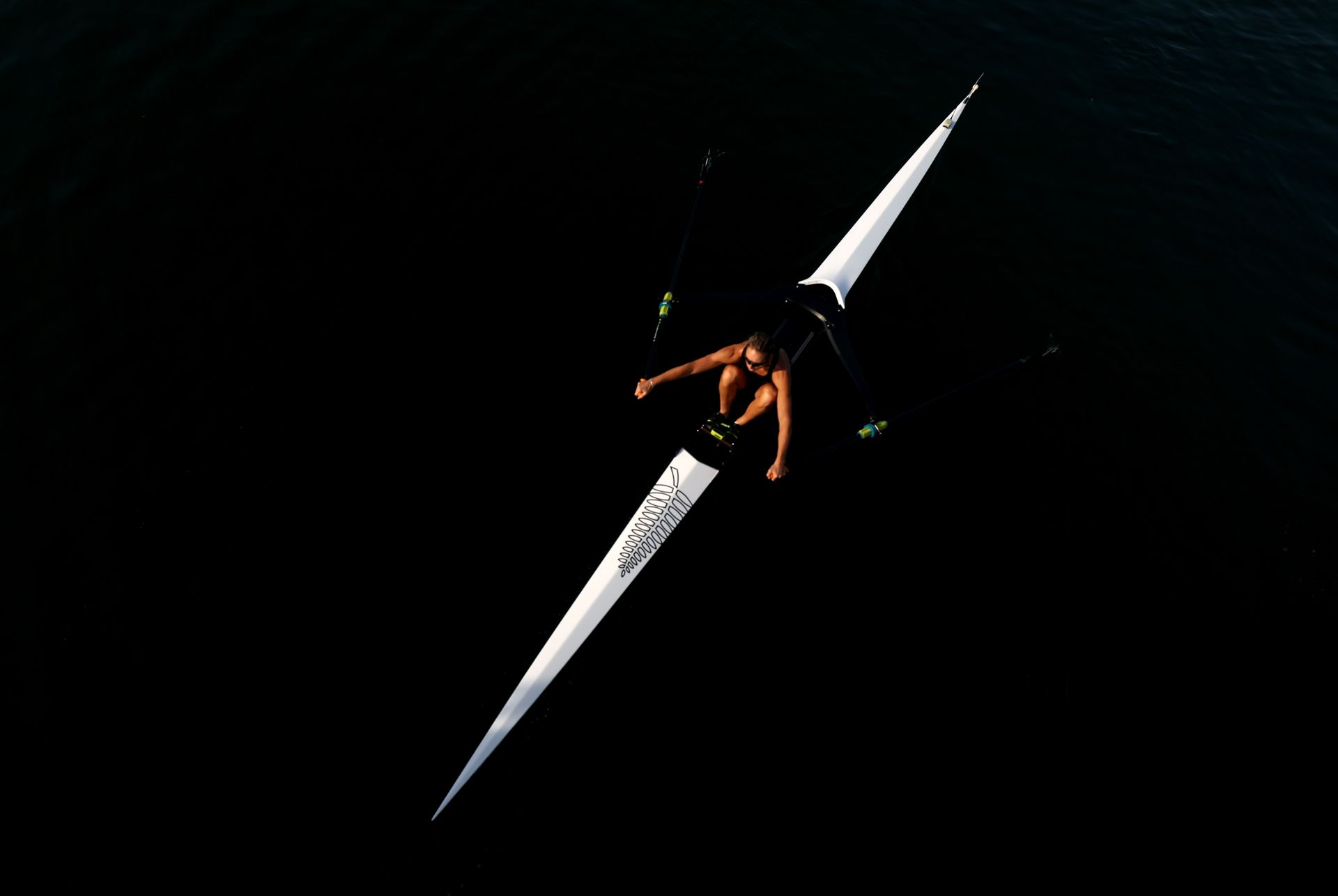 Overhead shot of Emma Twigg rowing