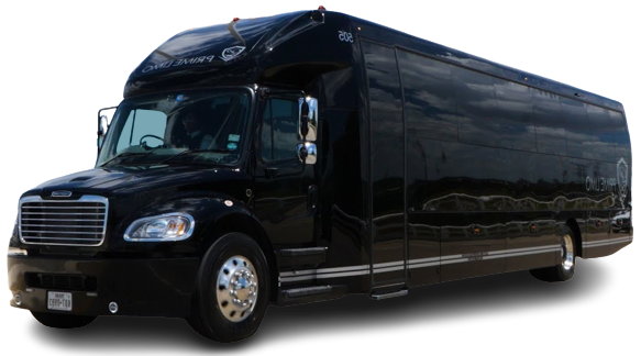 A black shuttle bus with the door open on a white background