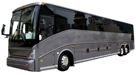 A large gray bus with a lot of windows on a white background.