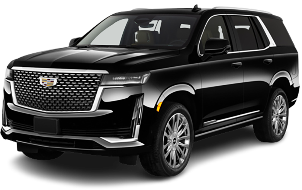 A black cadillac escalade is shown on a white background.