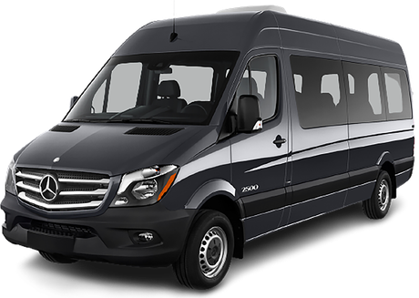 A black mercedes sprinter van is shown on a white background.