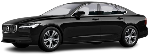 A black volvo s90 is shown on a white background.
