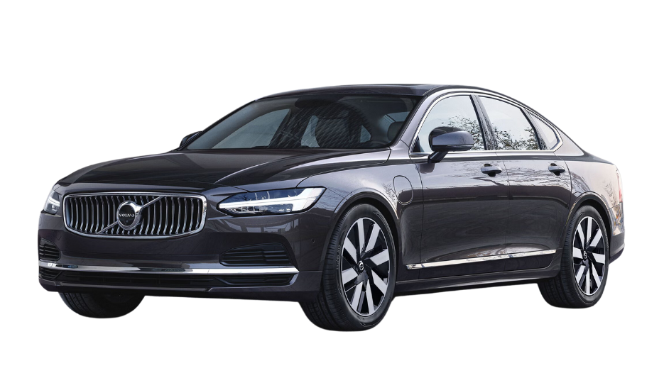 A black volvo s90 is shown on a white background.