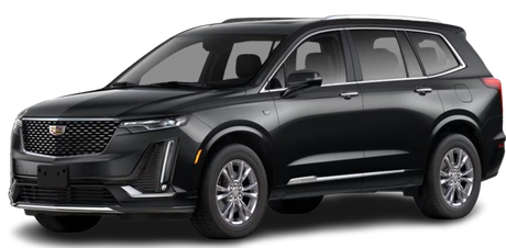 A black cadillac xt6 is shown on a white background.