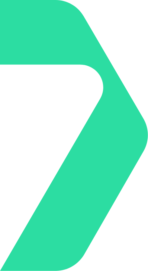 A bright green abstract logo consisting of two thick, rounded shapes forming a stylized, forward-pointing arrow or ribbon.