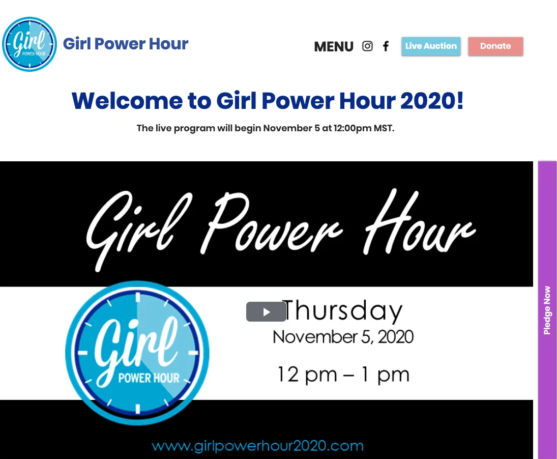 A screenshot of the girl power hour website.