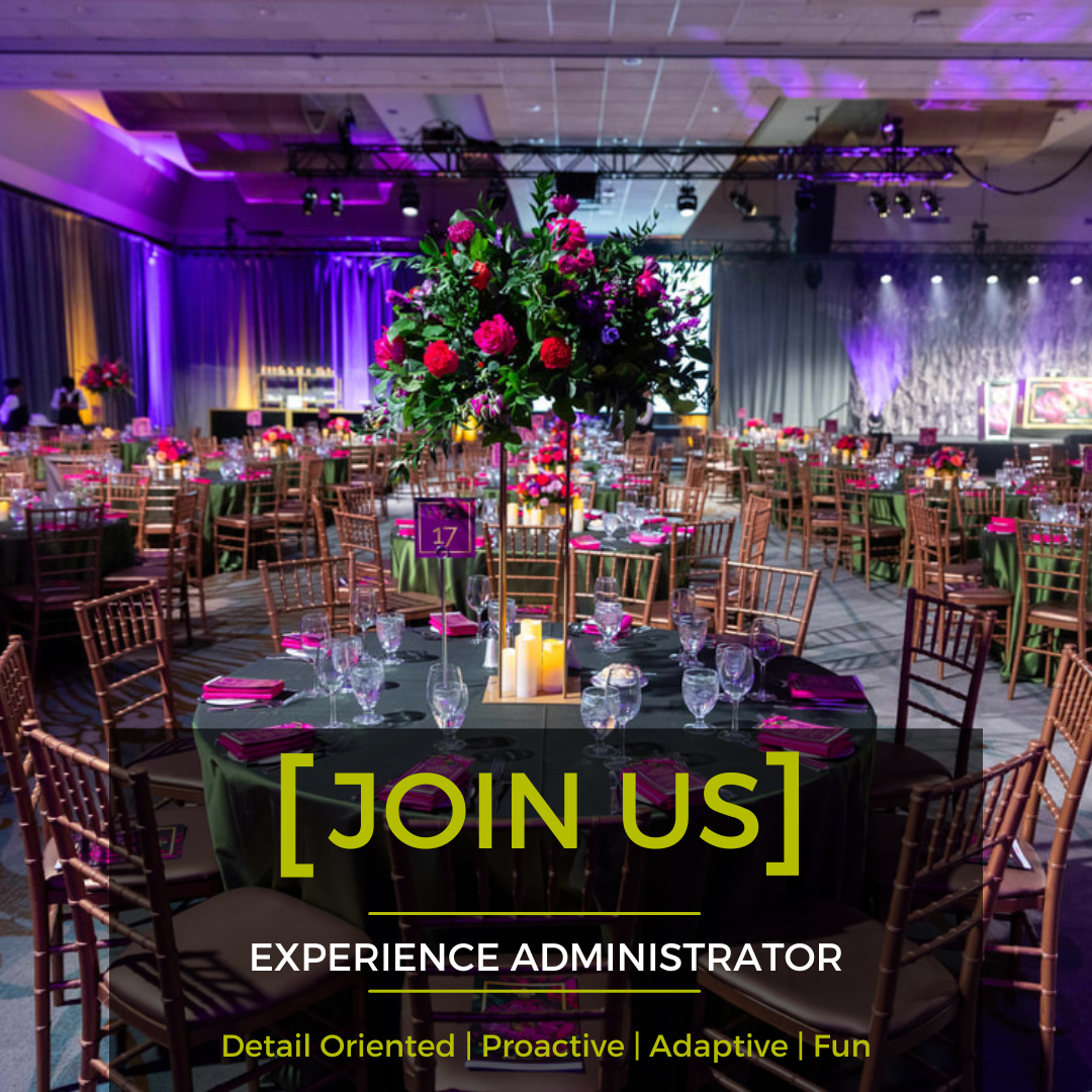 A large room with tables and chairs and a sign that says join us