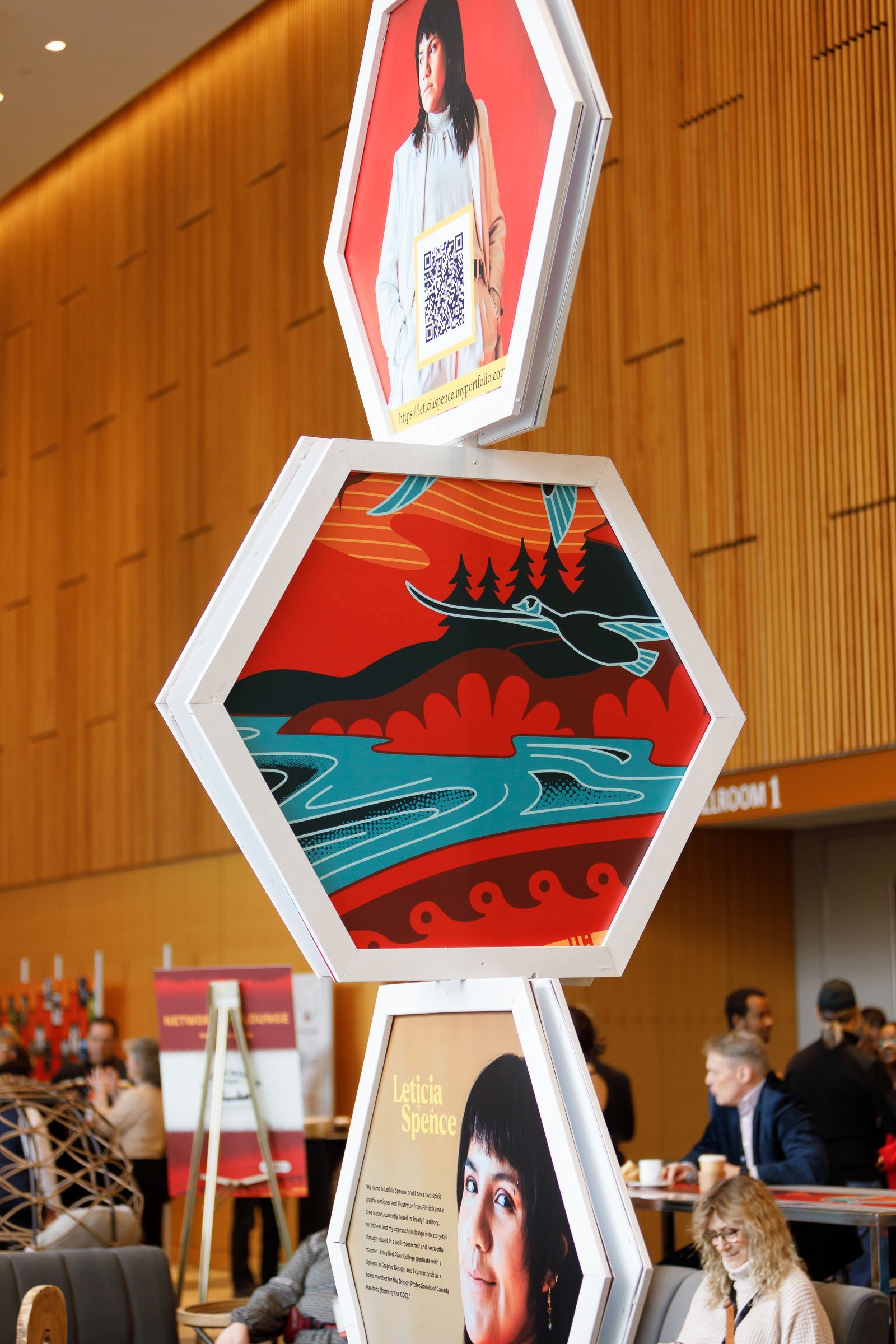 A display of a woman 's face is stacked on top of each other