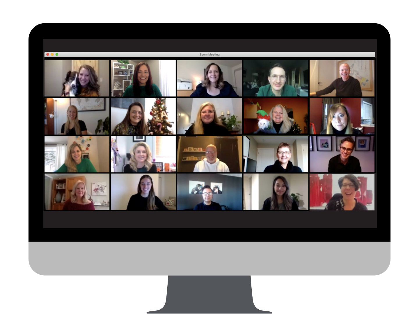 A group of people are having a video call on a computer screen.