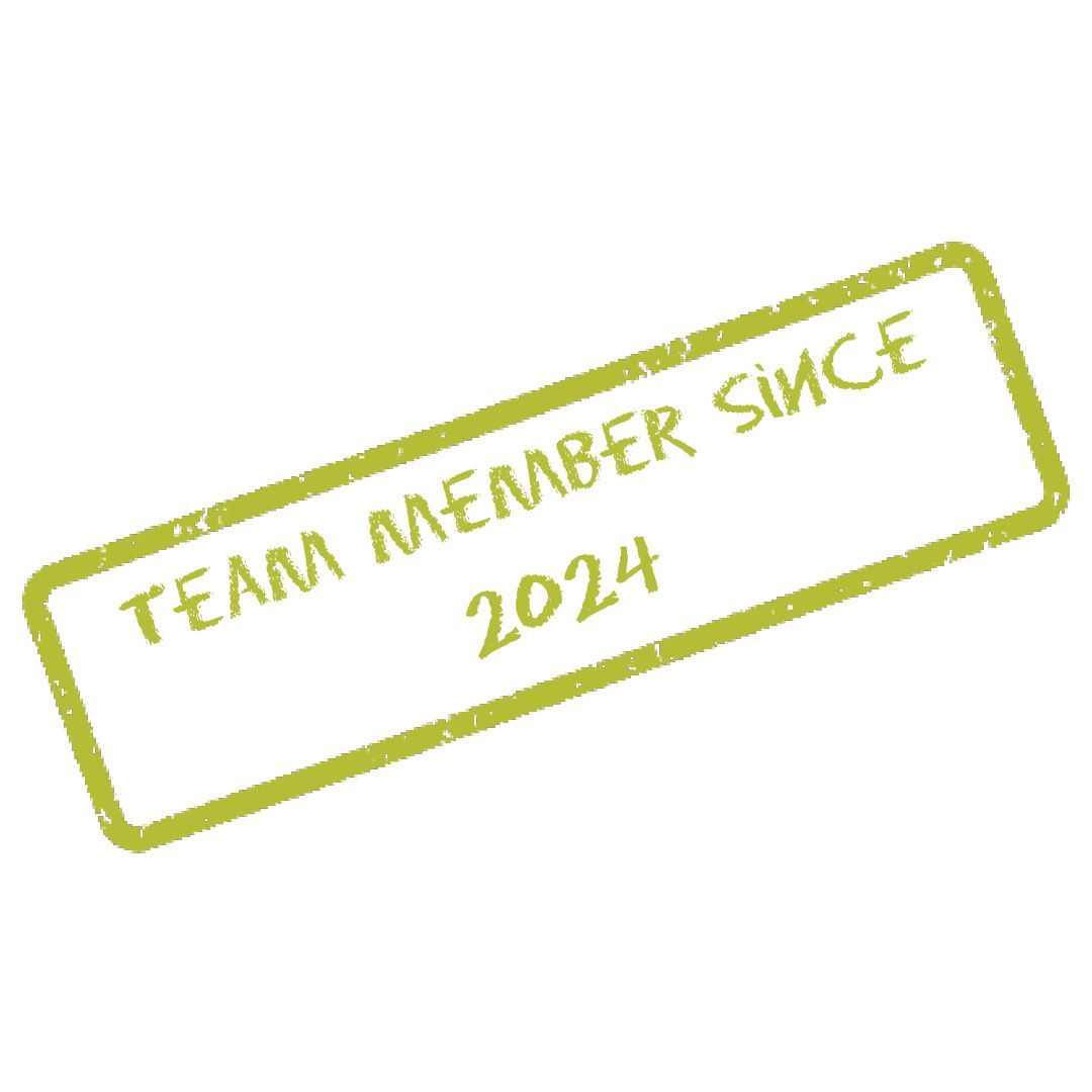 A green stamp that says team member since 2013