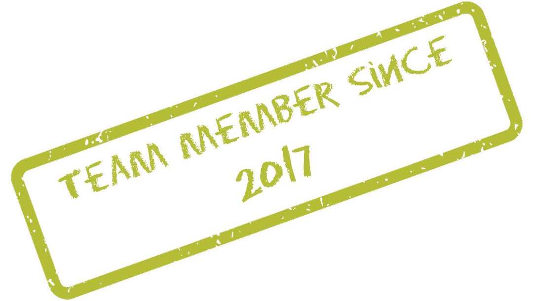 A green stamp that says team member since 2017 on a white background.