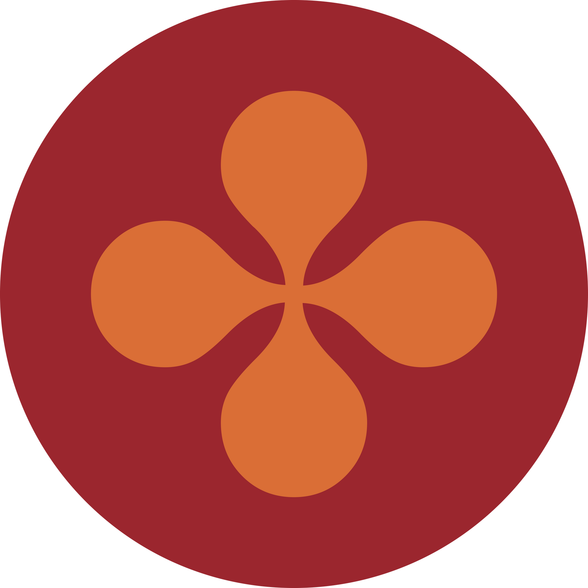 An orange flower in a red circle on a white background