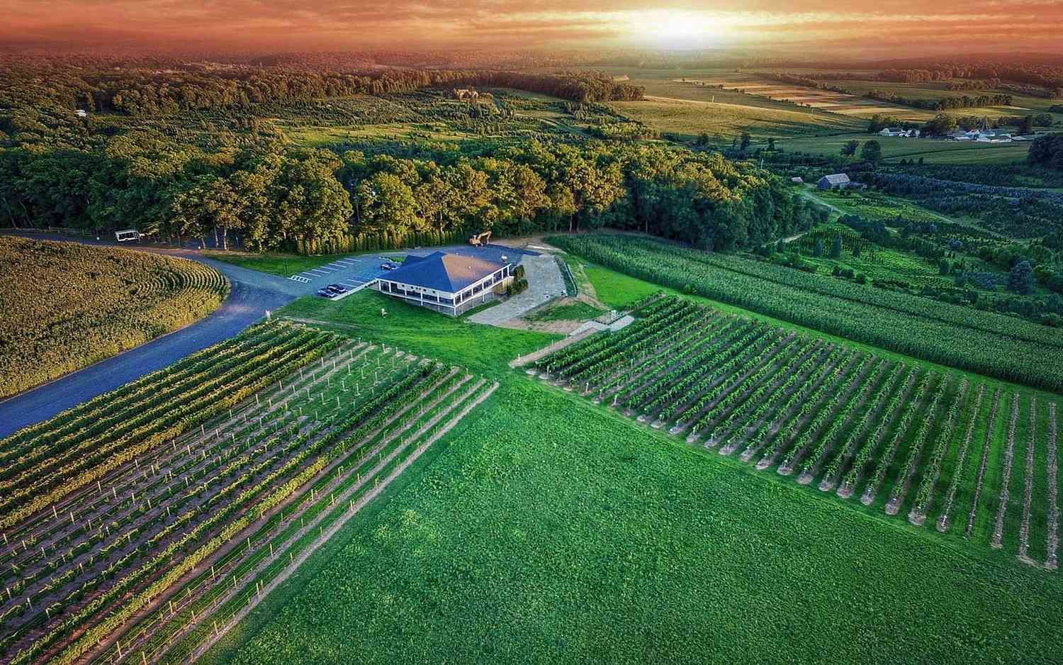 An aerial view of blue ridge estate in winery in the Poconos PA
