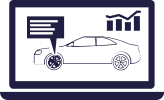Um laptop com um carro e um balão de fala nele.