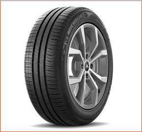 Um pneu Michelin é mostrado em um fundo branco.
