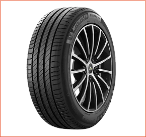 Um pneu Michelin com aro preto sobre fundo branco