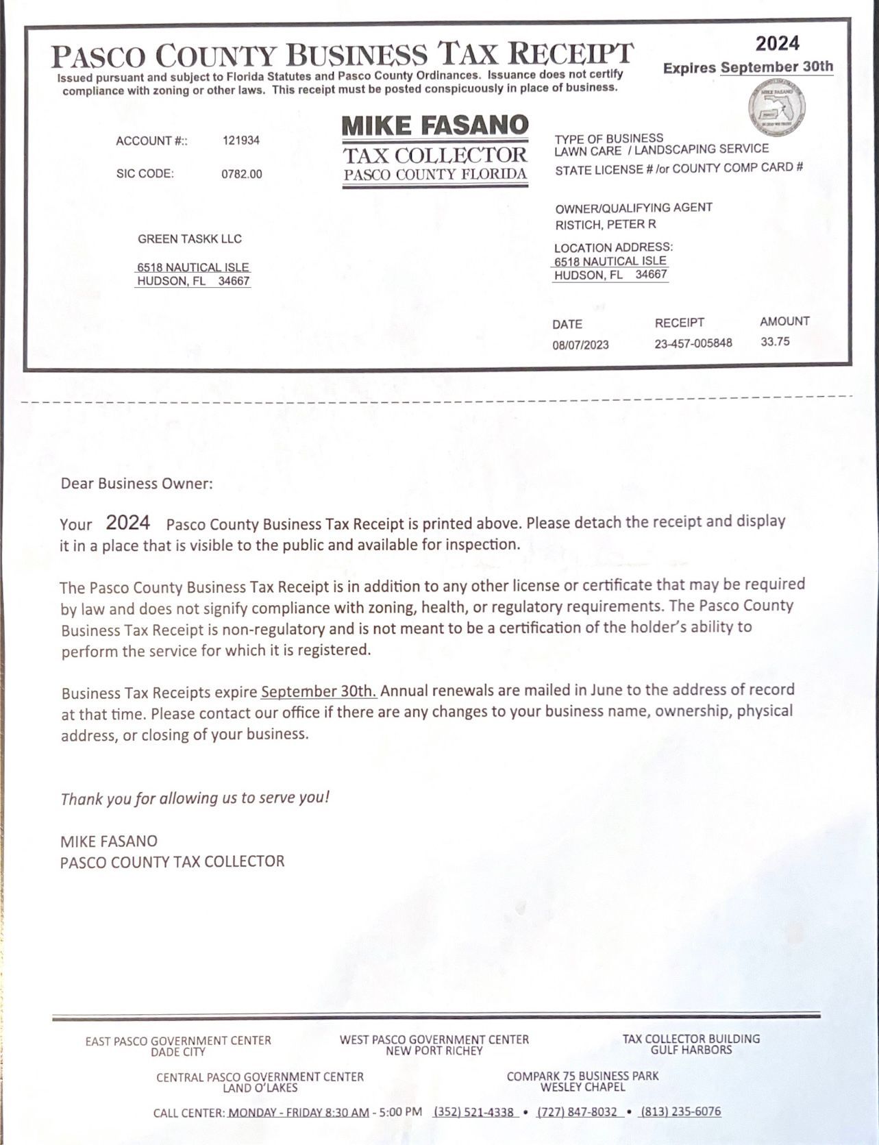 Credentials --Mid-West, Florida -- Green Taskk Landscaping