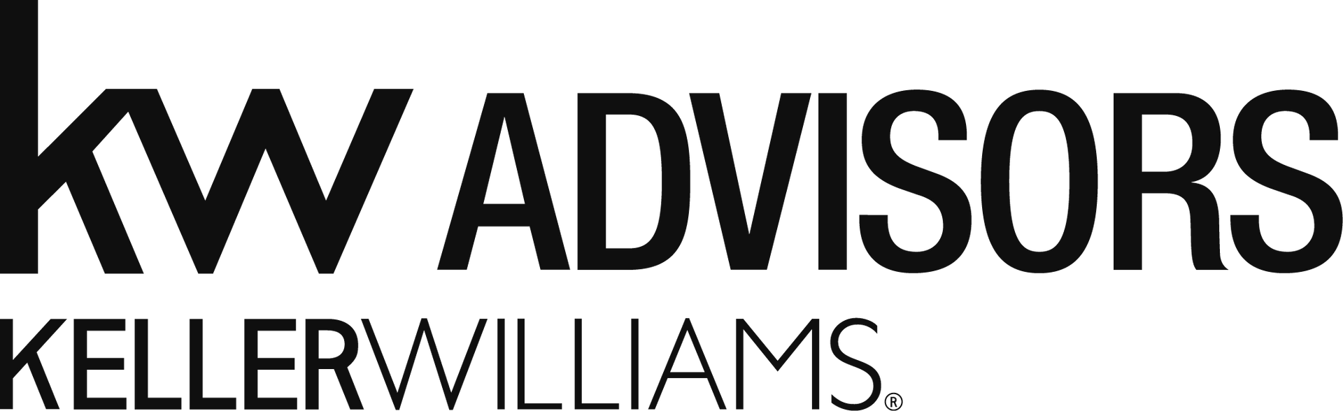 A black and white logo for keller williams real estate advisors.