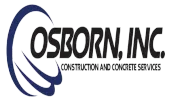 Logo for Osborn, Inc., with a blue arc design, black text, and the tagline "Construction and Concrete Services".