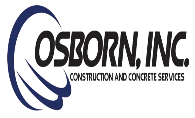 Logo for Osborn, Inc., with a blue arc design, black text, and the tagline "Construction and Concrete Services".