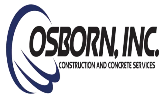 Logo for Osborn, Inc., with a blue arc design, black text, and the tagline "Construction and Concrete Services".