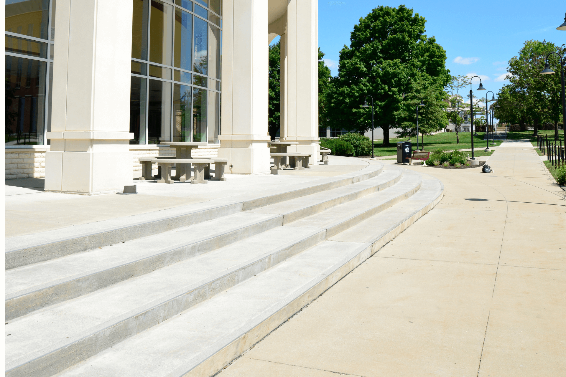 concrete steps in front of building