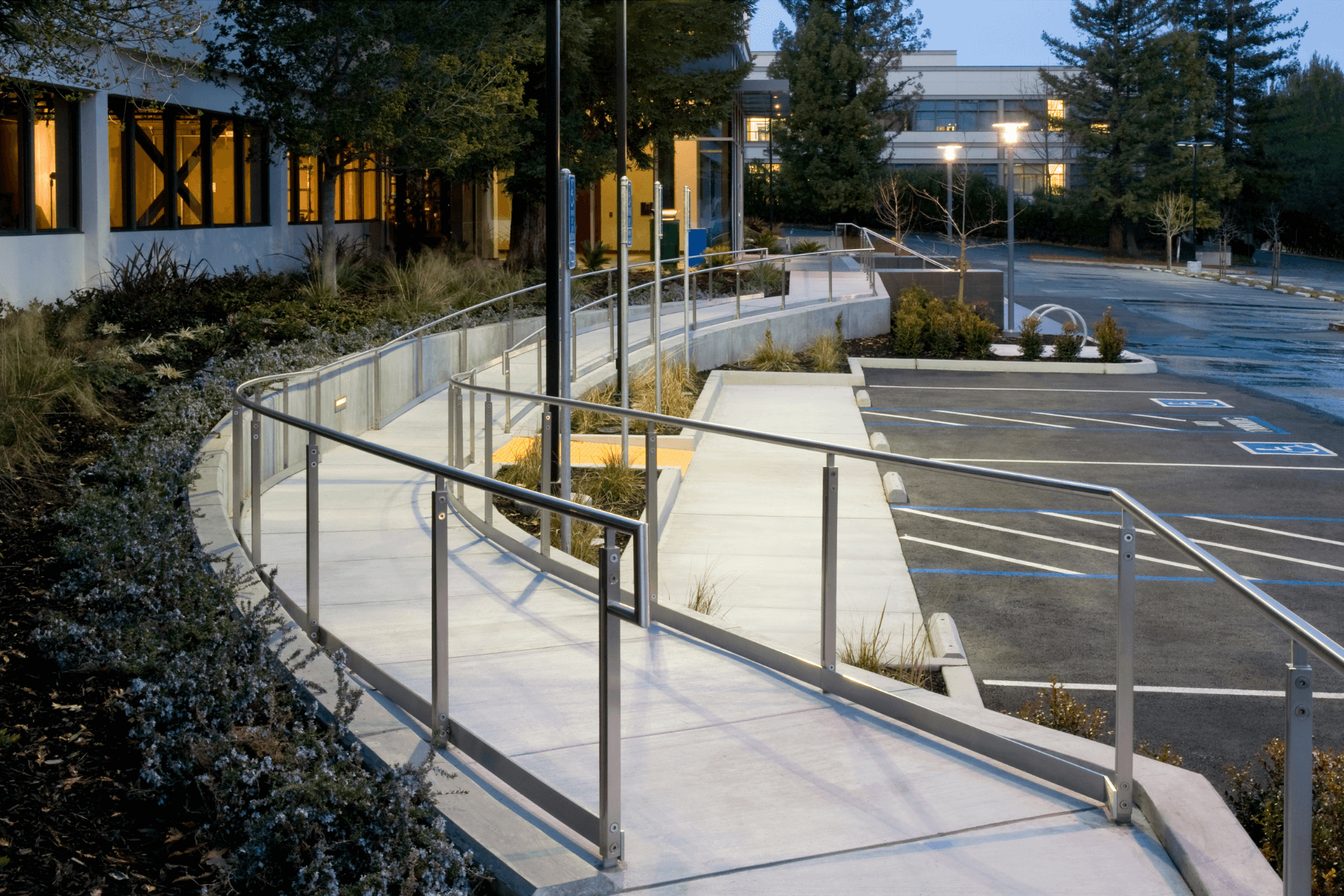 long concrete ramp with rails