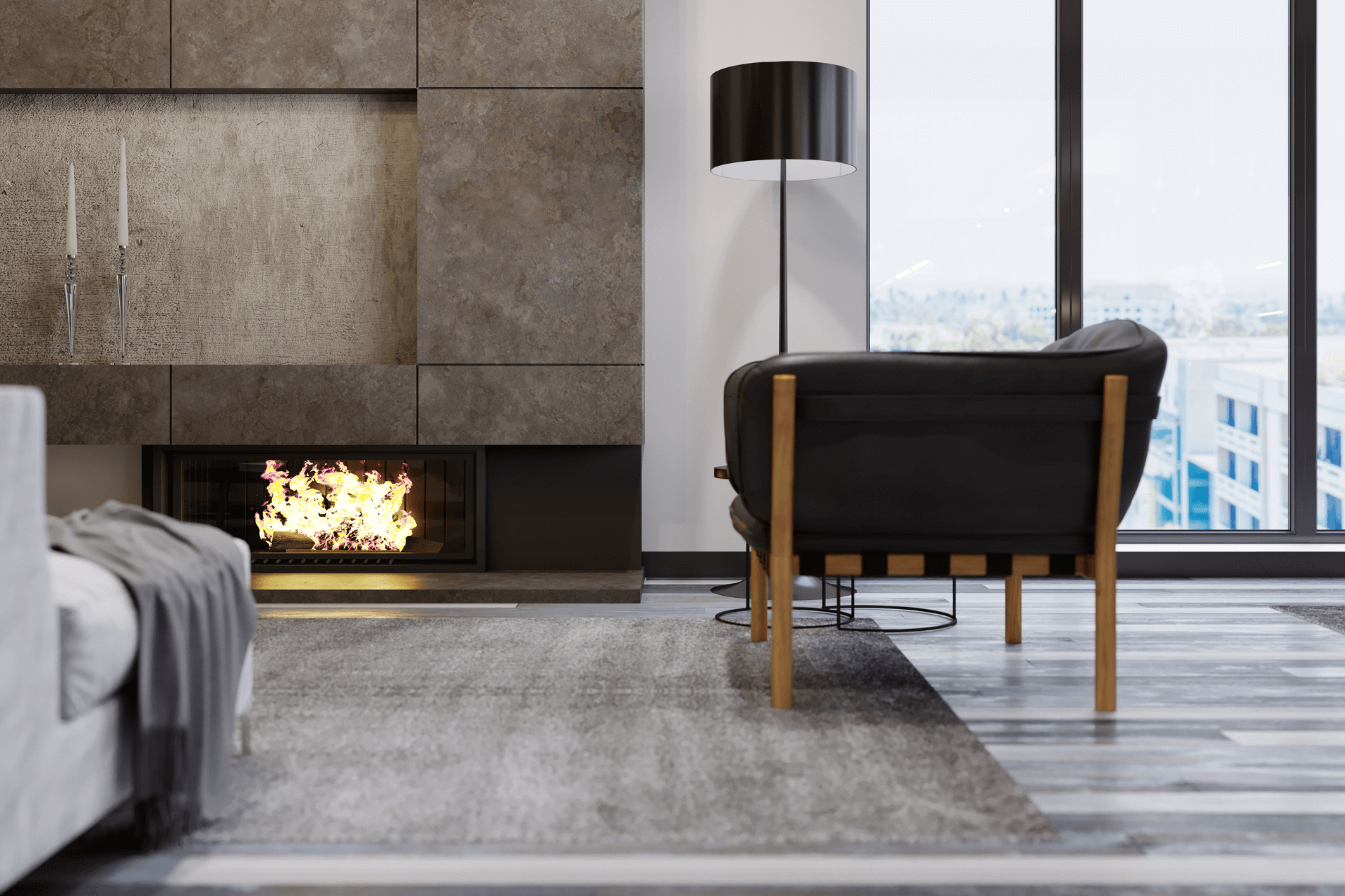 modern concrete indoor fireplace
