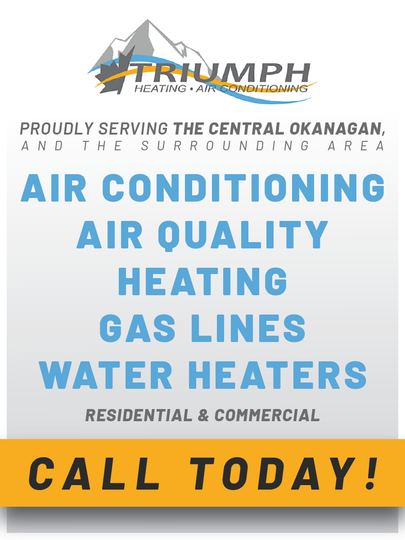 An advertisement for triumph air conditioning air quality heating gas lines water heaters