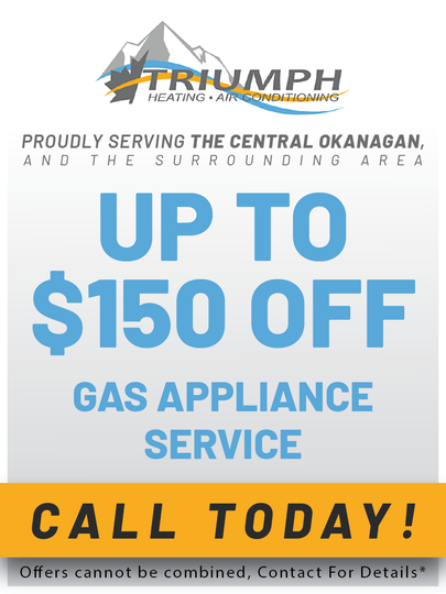 An advertisement for a gas appliance service that is up to $ 150 off