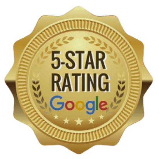 A gold badge that says 5 star rating google