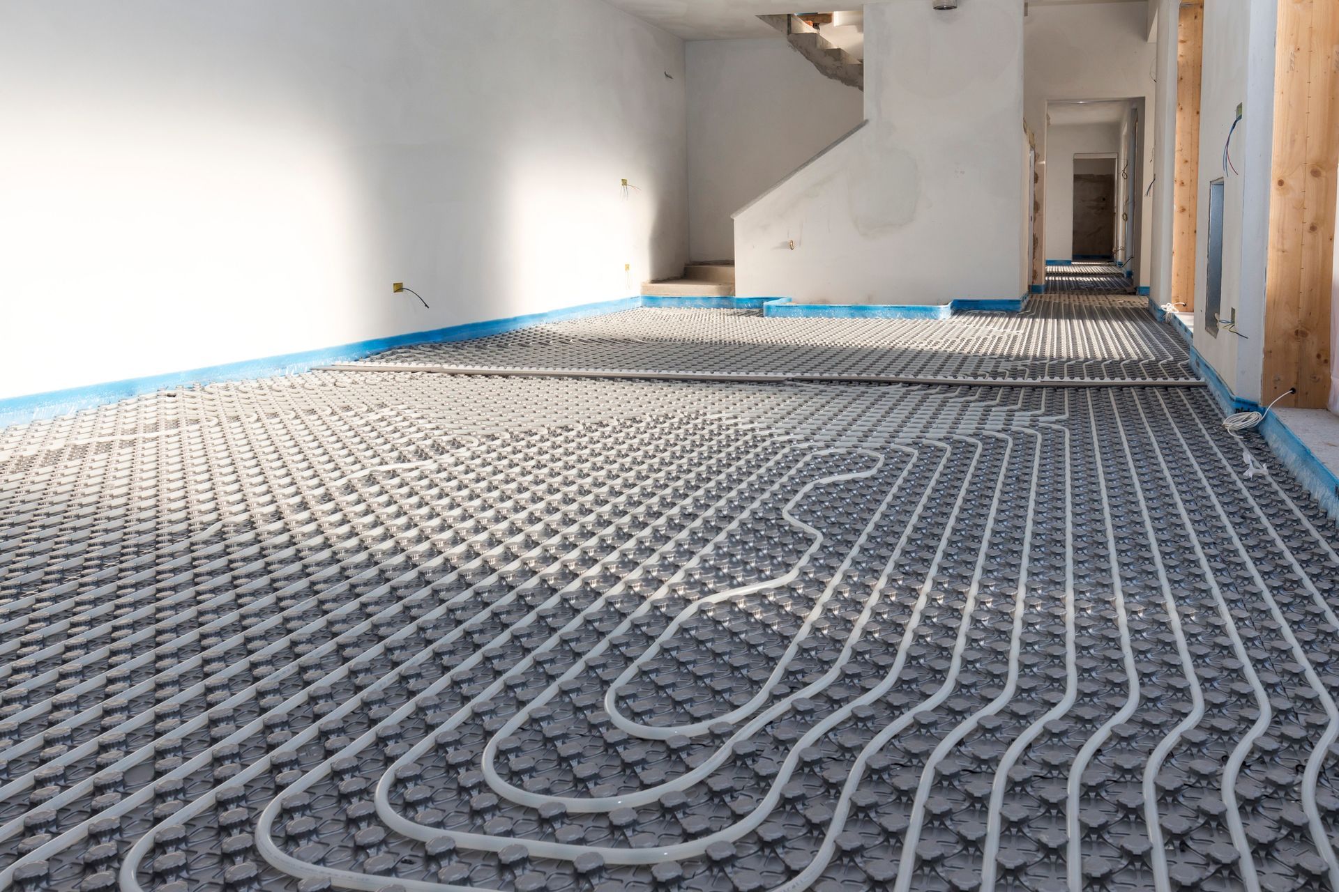 A room with a floor heating system in it.