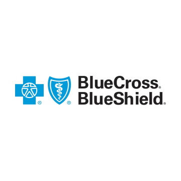 Blue Cross Blue Shield logo in blue with shield icons and black company name on white background