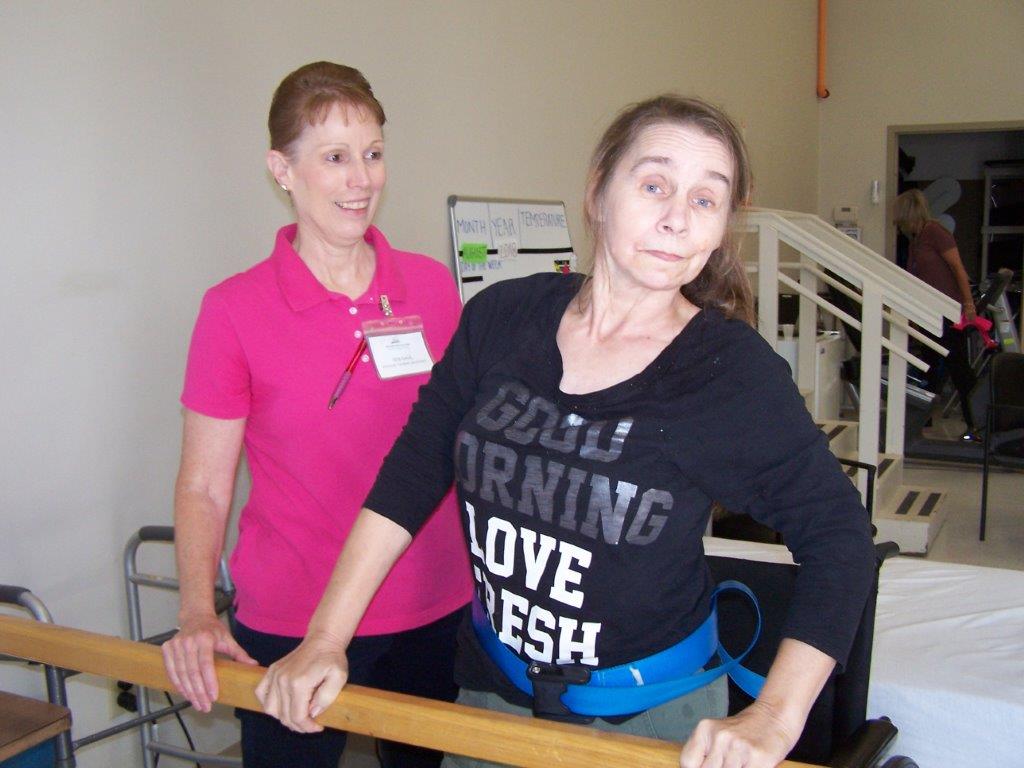 Woman doing physical therapy. Woman doing physical therapy at RiverView Rehabilitation and Nursing in Owega, NY.
