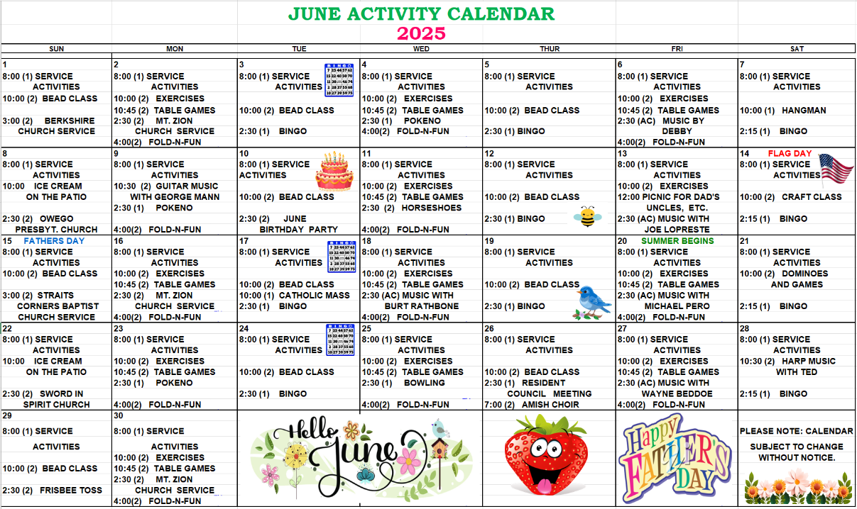River View Activity Calendar