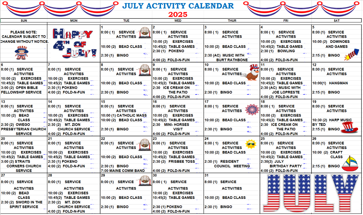River View Activity Calendar