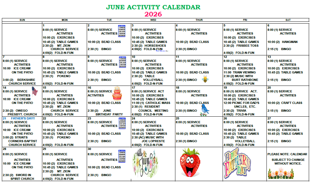 River View Activity Calendar River View Activity Calendar