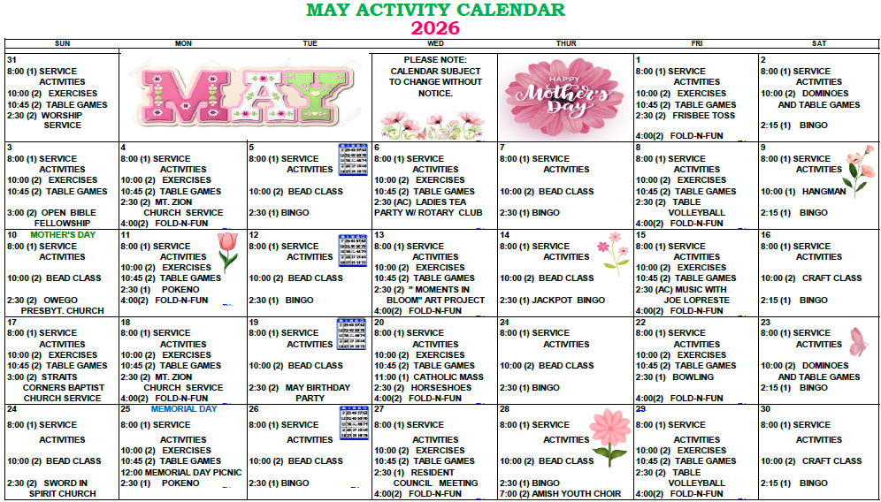River View Activity Calendar