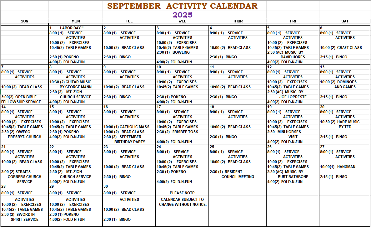 River View Activity Calendar River View Activity Calendar