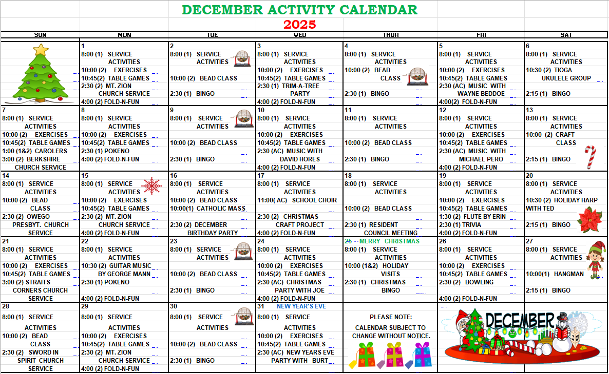 River View Activity Calendar River View Activity Calendar