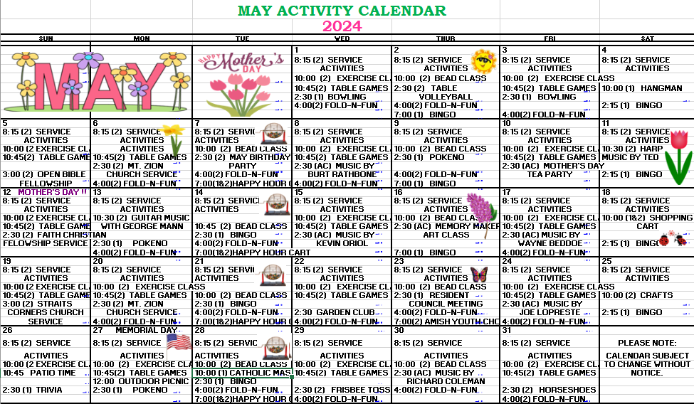 River View Activity Calendar