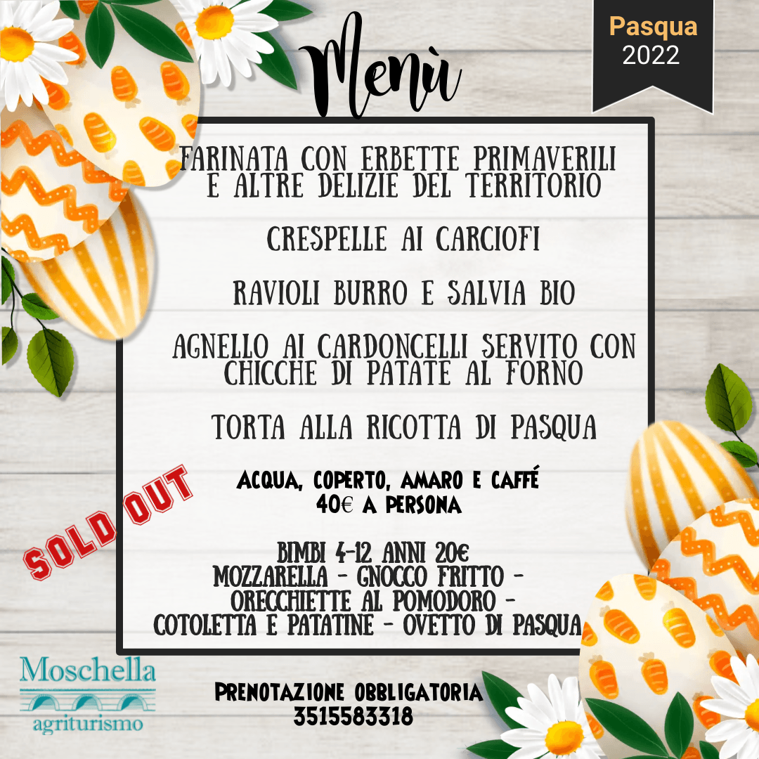 Menù pasqua agriturismo 2022 Cerignola Puglia