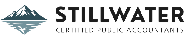 Logo for Stillwater Certified Public Accountants with a graphic of a mountain reflecting in water.