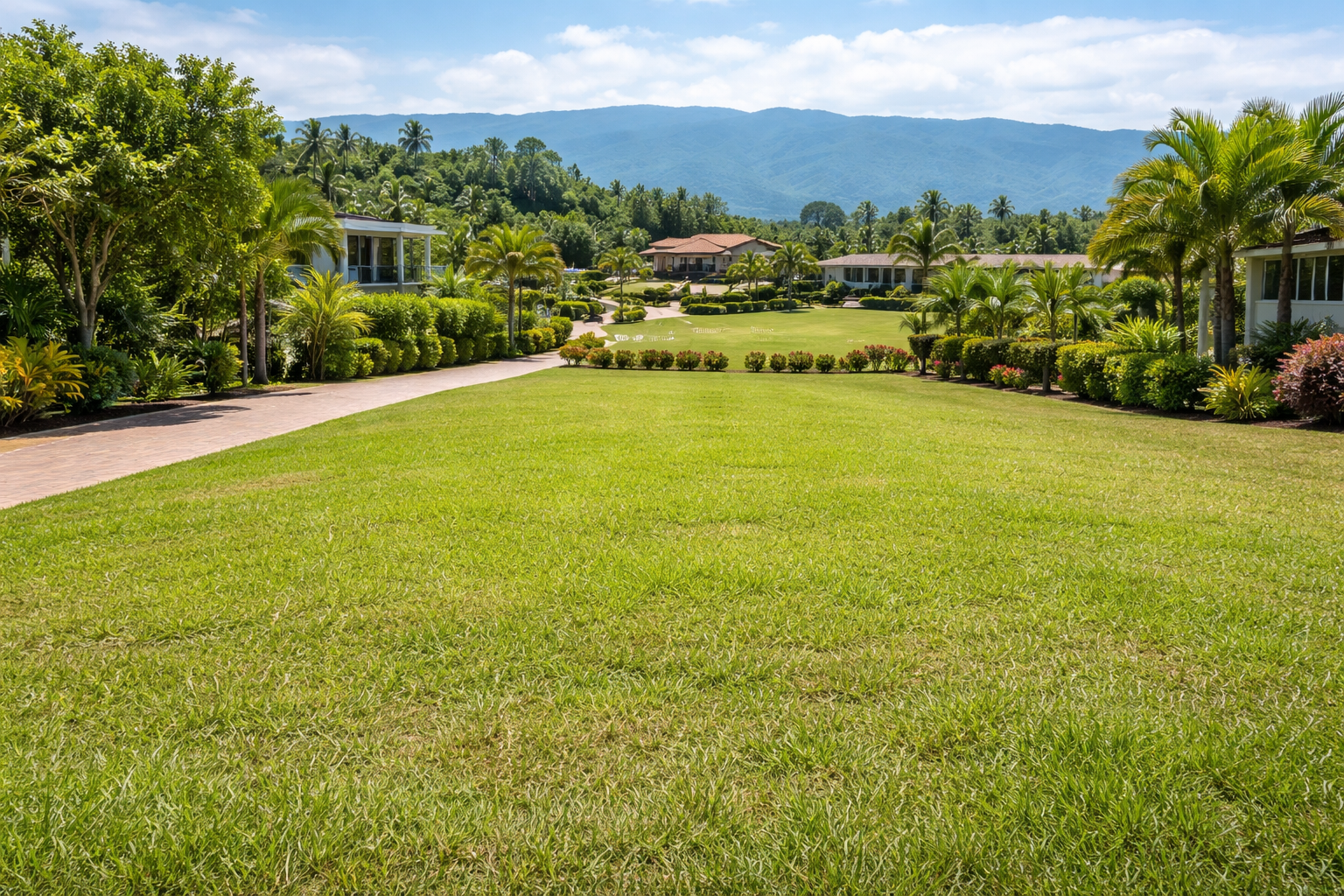Puesta de sol dorada sobre un campo de hierba con una valla de madera y árboles, con un cielo ligeramente nublado.