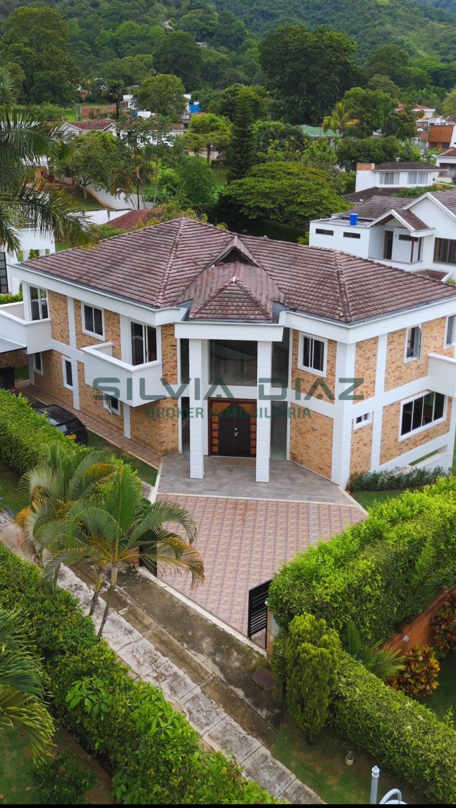 Paisaje urbano con edificios y montañas al fondo bajo un cielo nublado.
