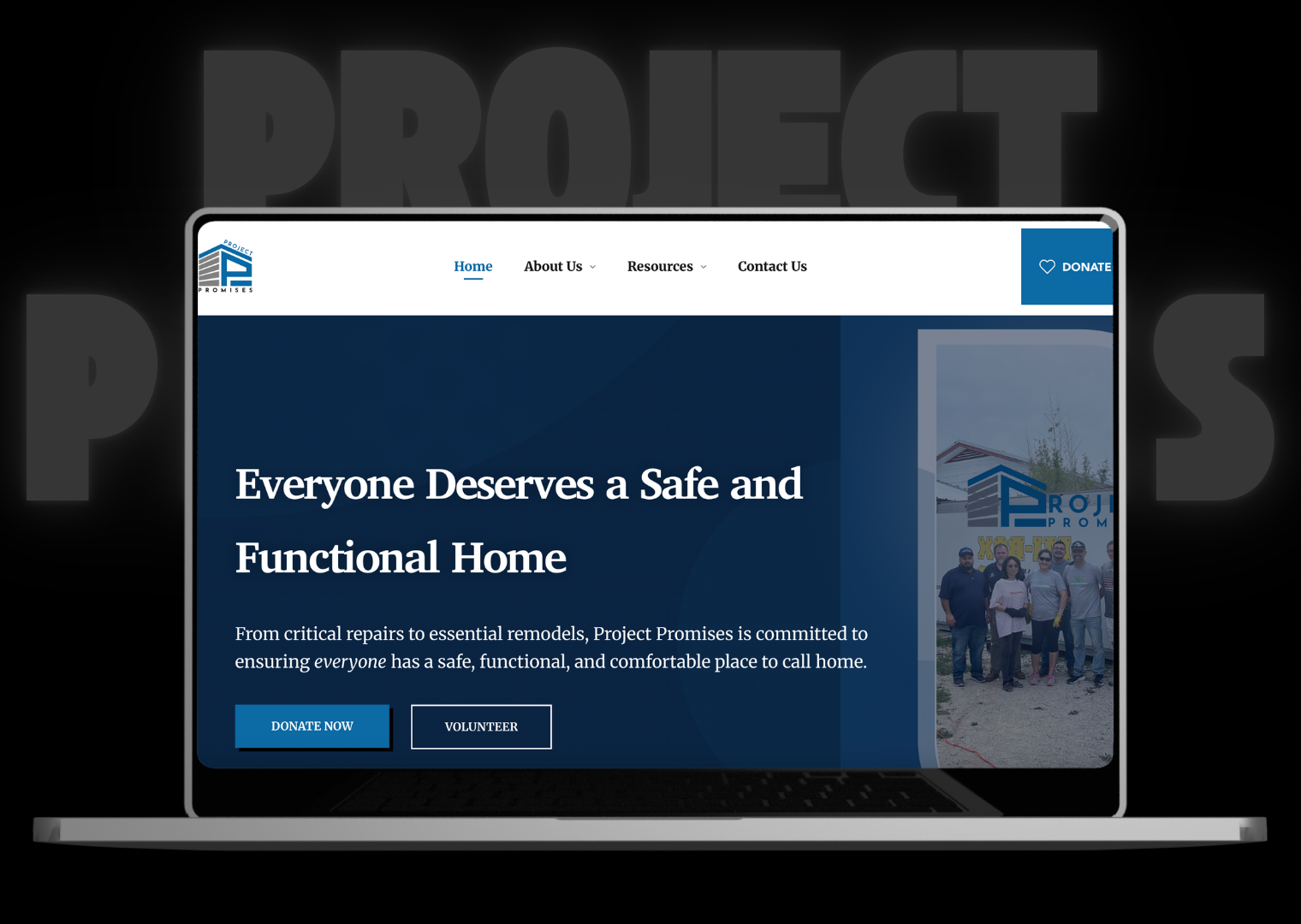 A laptop is open to a website that says everyone deserves a safe and functional home