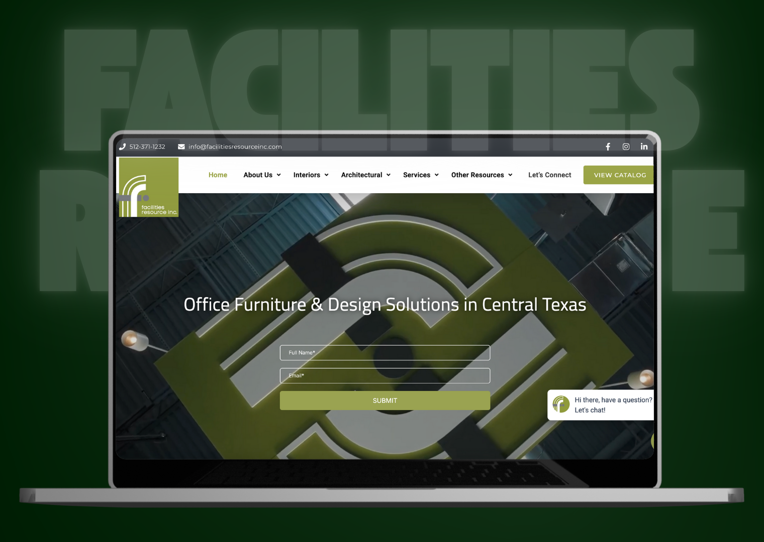 A laptop is open to a website that says facilities