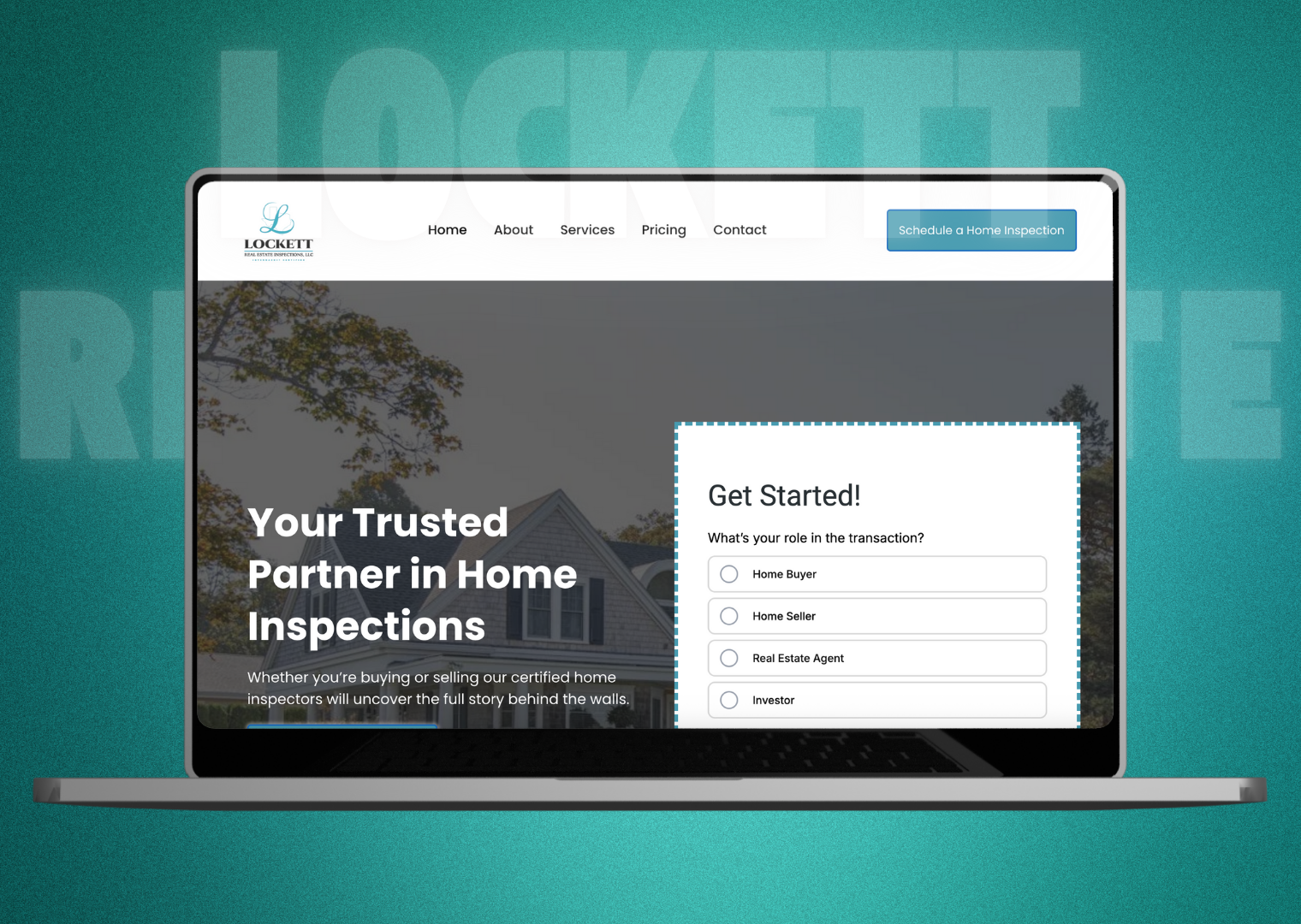 A laptop is open to a website that says your trusted partner in home inspections