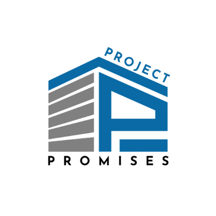 A blue and gray logo for a company called project promises.